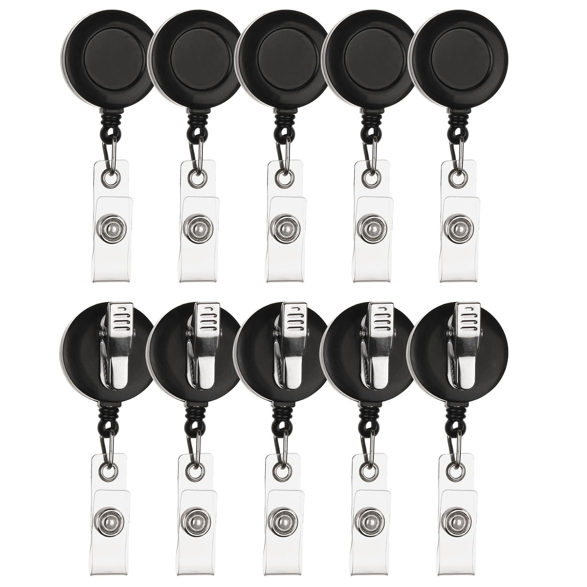 10 Pack Black Retractable Id Name Badge Holder Reels With Swivel Alligator Clip And Vinyl Card Strap For Nurse Office Worker