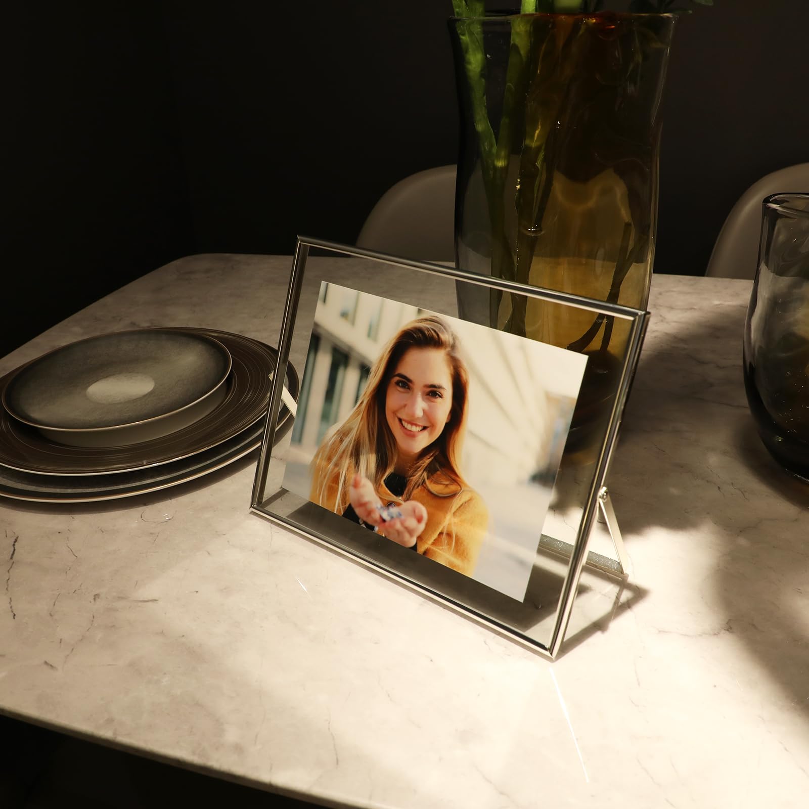 Ahago Silver Floating Frame(8''  10'', Horizontal), For Picture Sizes 7X9, 6X8, 5X7, Tabletop Shelf Photo Frames, Classy Gift Fo