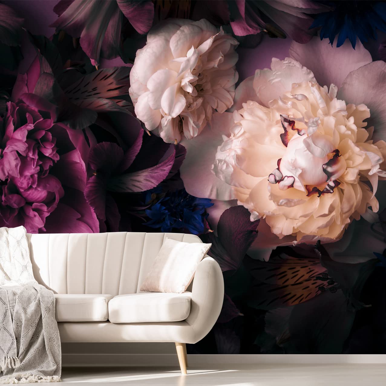 MFWFM Dark Floral Wallpaper Peony Flowers Wall Mural Wallpaper for Girls Bedroom (Not Peel n Stick)