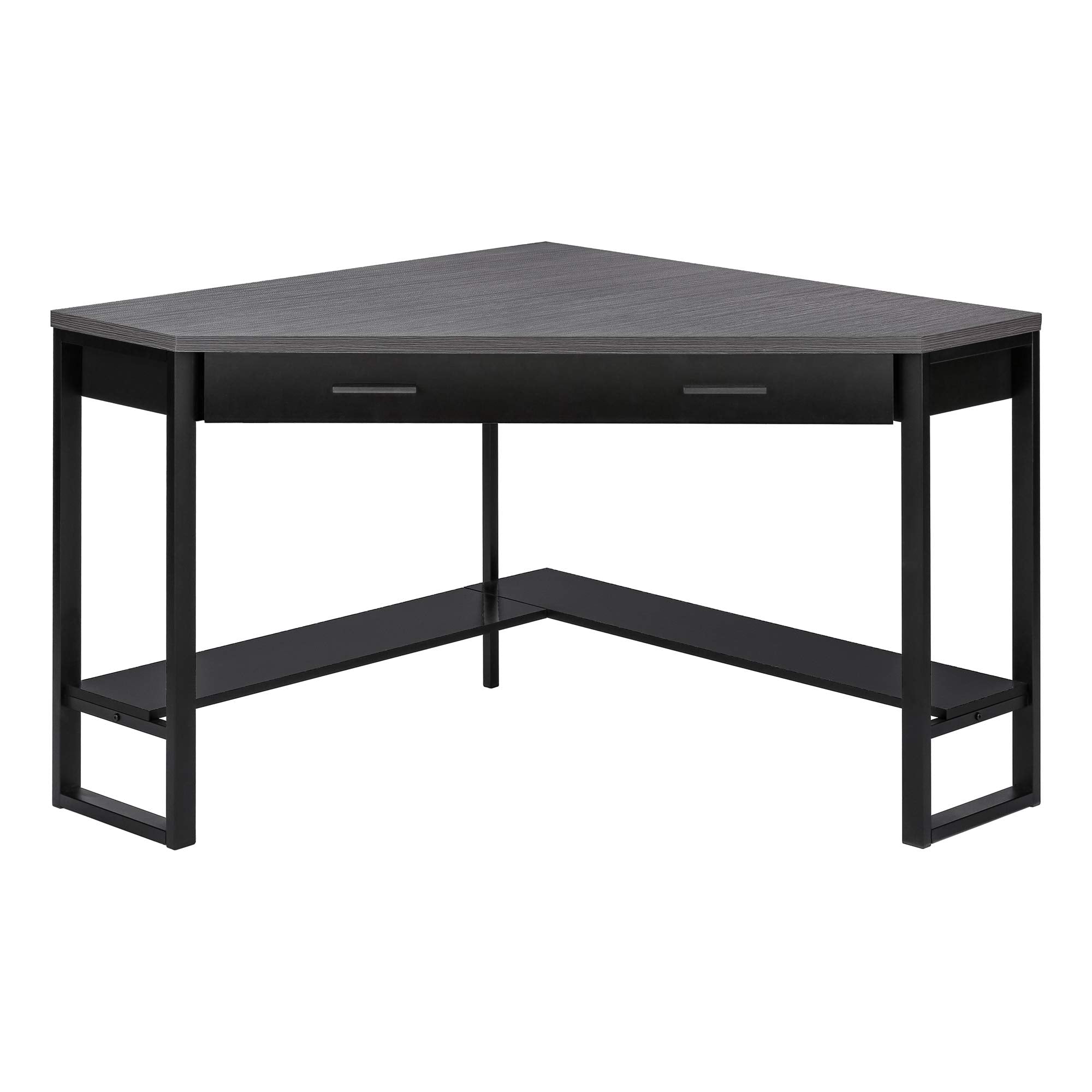 Monarch Specialties Corner Desk with Storage and Shelf Laptop PC Study Table-Workstation for Home Office, 42' L, Black/Grey