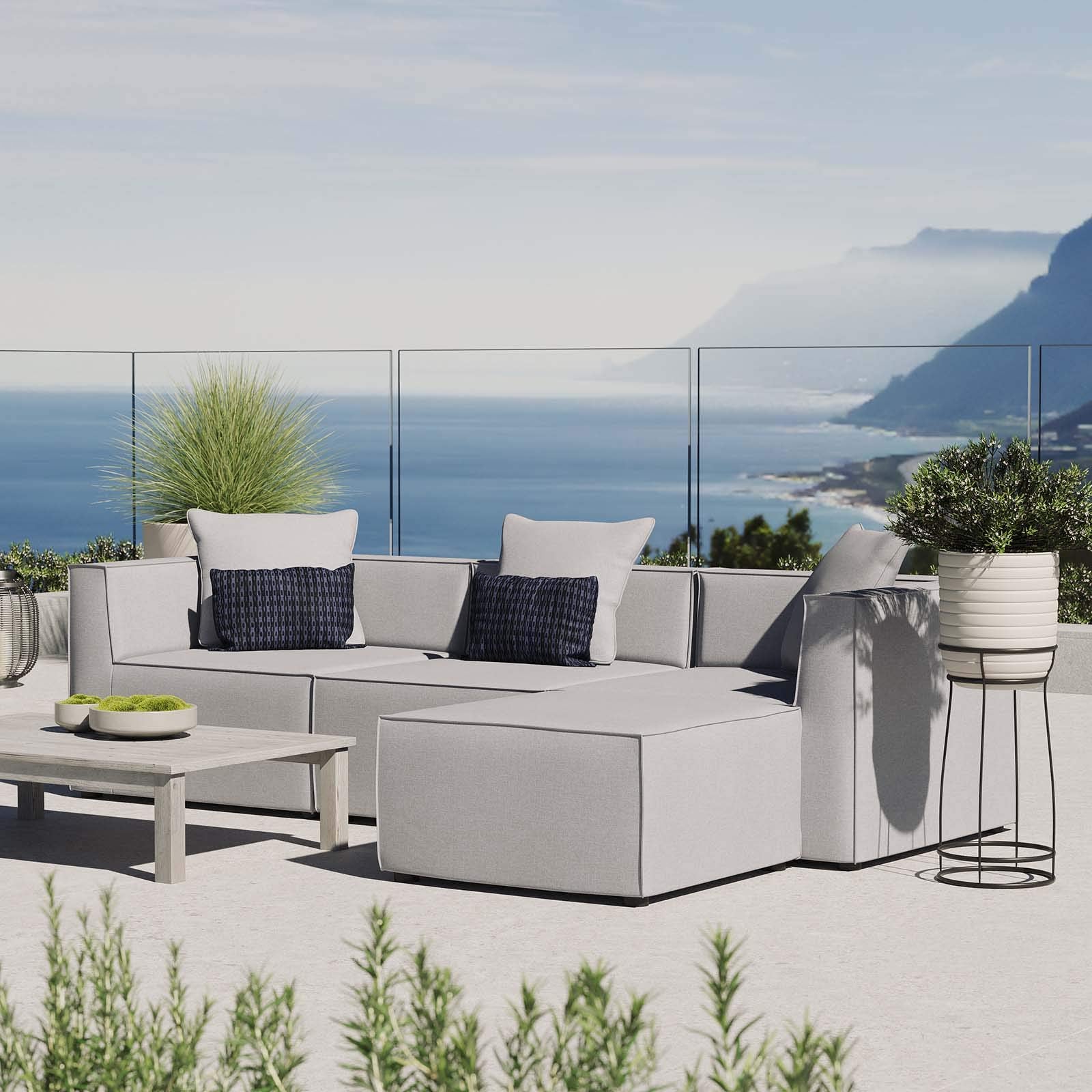 Modway Eei-4380-Gry Saybrook Patio Upholstered 4-Piece Sectional Sofa In Gray, Grey