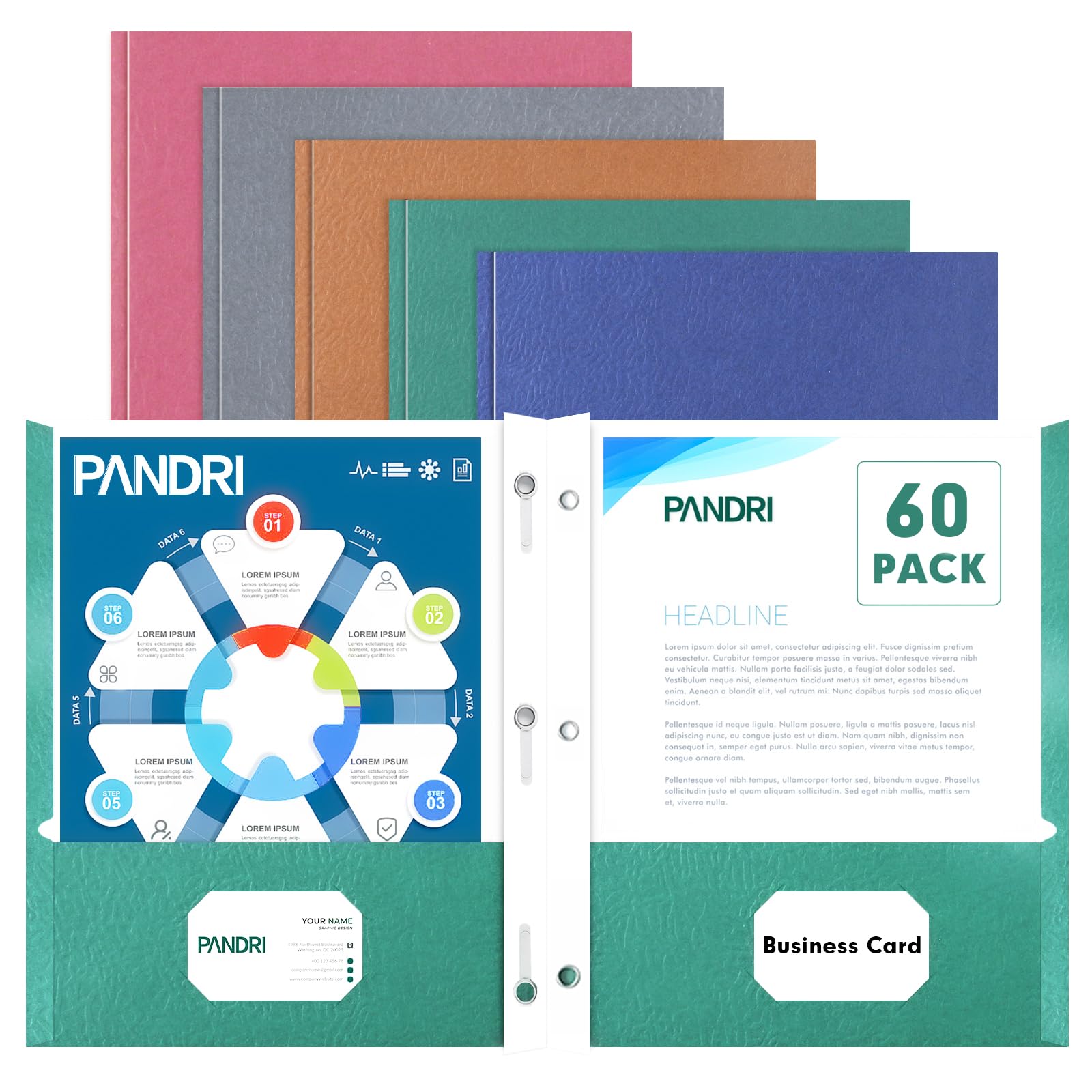 Two Pocket Folders, Pandri 60 Pack Two Pocket Folders With Prongs, 2 Pocket 3 Prong Folders Designed For Office And Classroom, L