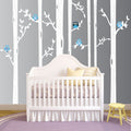 Nursery Birch Tree Wall Decal Set With Owl Birds Forest Vinyl Sticker, Birch Tree Wall Decal, Birch Tree Decal Baby Boy Whimsica
