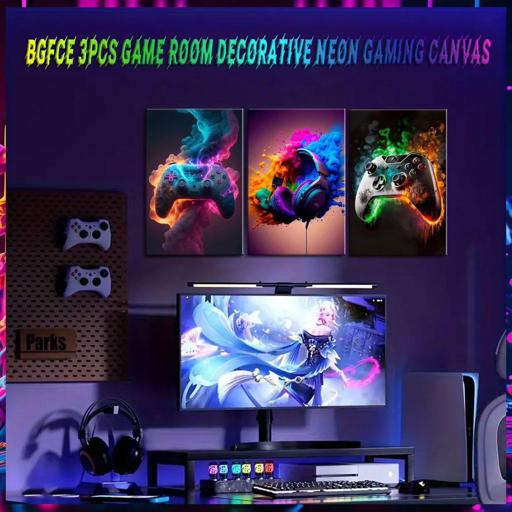 Bgfce Gaming Room Decor Wall Art, Video Gaming Theme Decor Gaming Room Wall Art, Gaming Canvas Posters For Teen Boys Room Framed