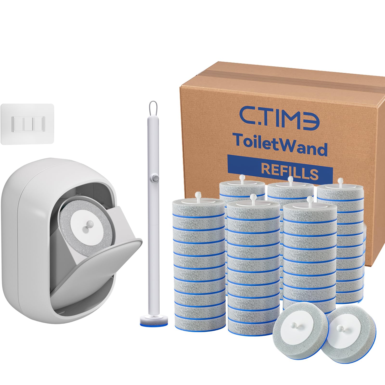 CTIME Disposable Toilet Brush Family Set Includes 60 Brush Heads, a Stylish Brush Handle, an Automatically Opening Replacement B