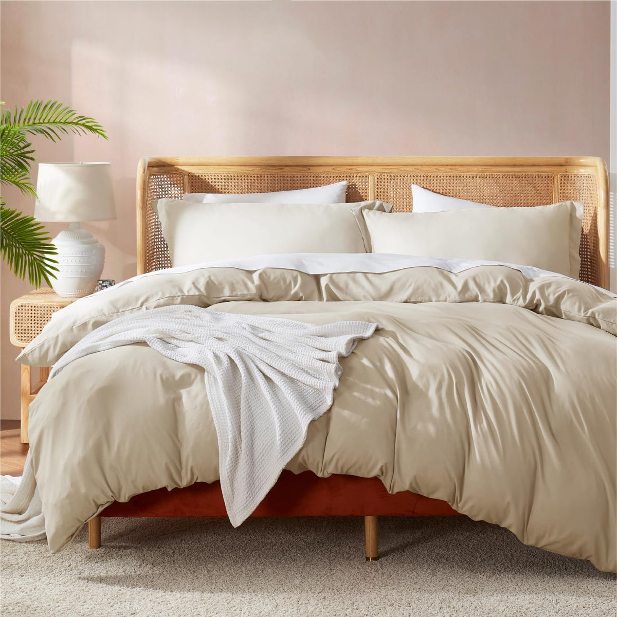 Nestl Beige Cream Duvet Cover Full Size - Soft Double Brushed Full Size Duvet Cover Set, 3 Piece, With Button Closure, 1 Duvet C