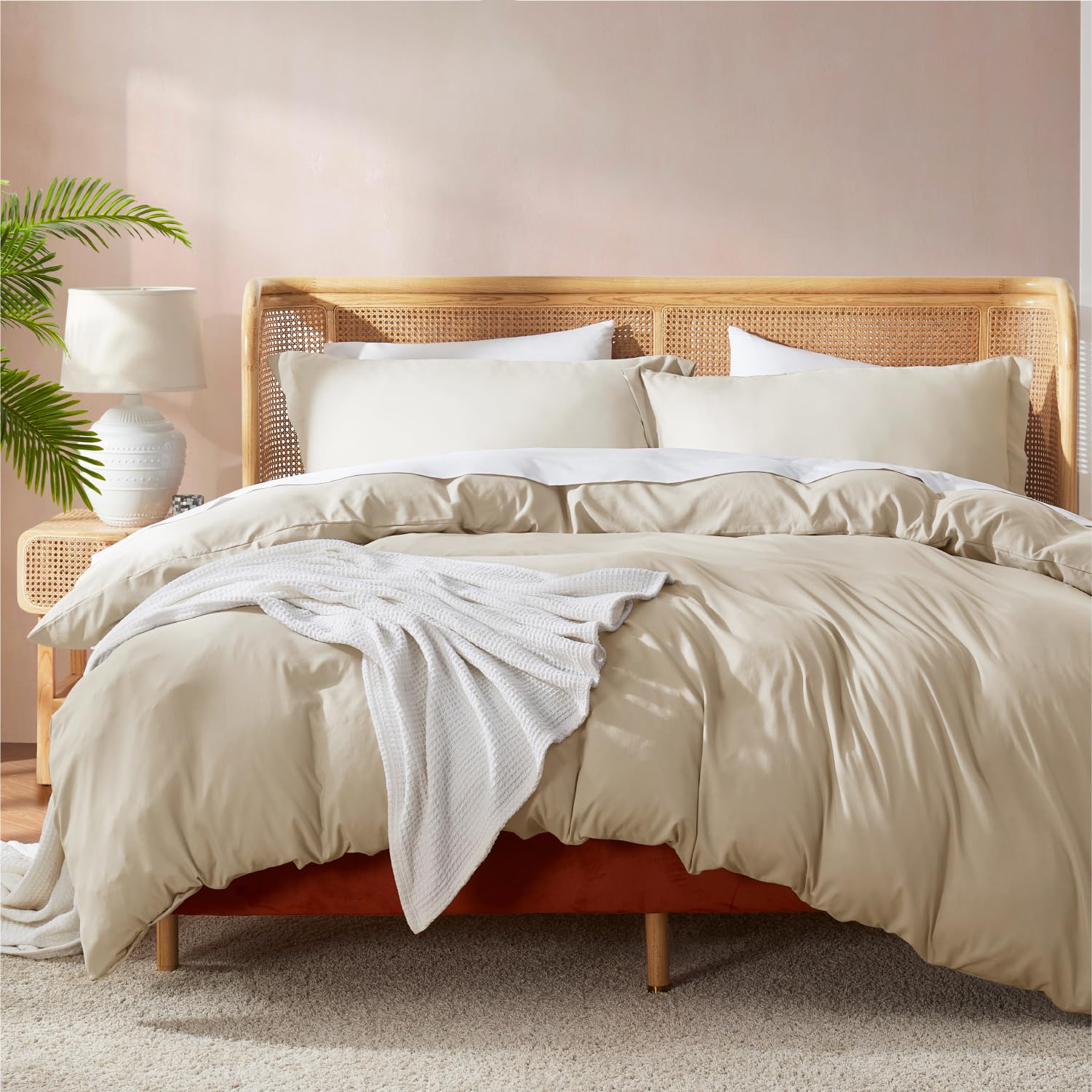 Nestl Beige Cream Duvet Cover Full Size - Soft Double Brushed Full Size Duvet Cover Set, 3 Piece, With Button Closure, 1 Duvet C