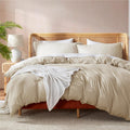 Nestl Beige Cream California King Duvet Cover Sets - Soft Double Brushed Cal King Duvet Cover, 3 Piece, With Button Closure, 1 D