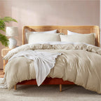 Nestl Beige Cream California King Duvet Cover Sets - Soft Double Brushed Cal King Duvet Cover, 3 Piece, With Button Closure, 1 D
