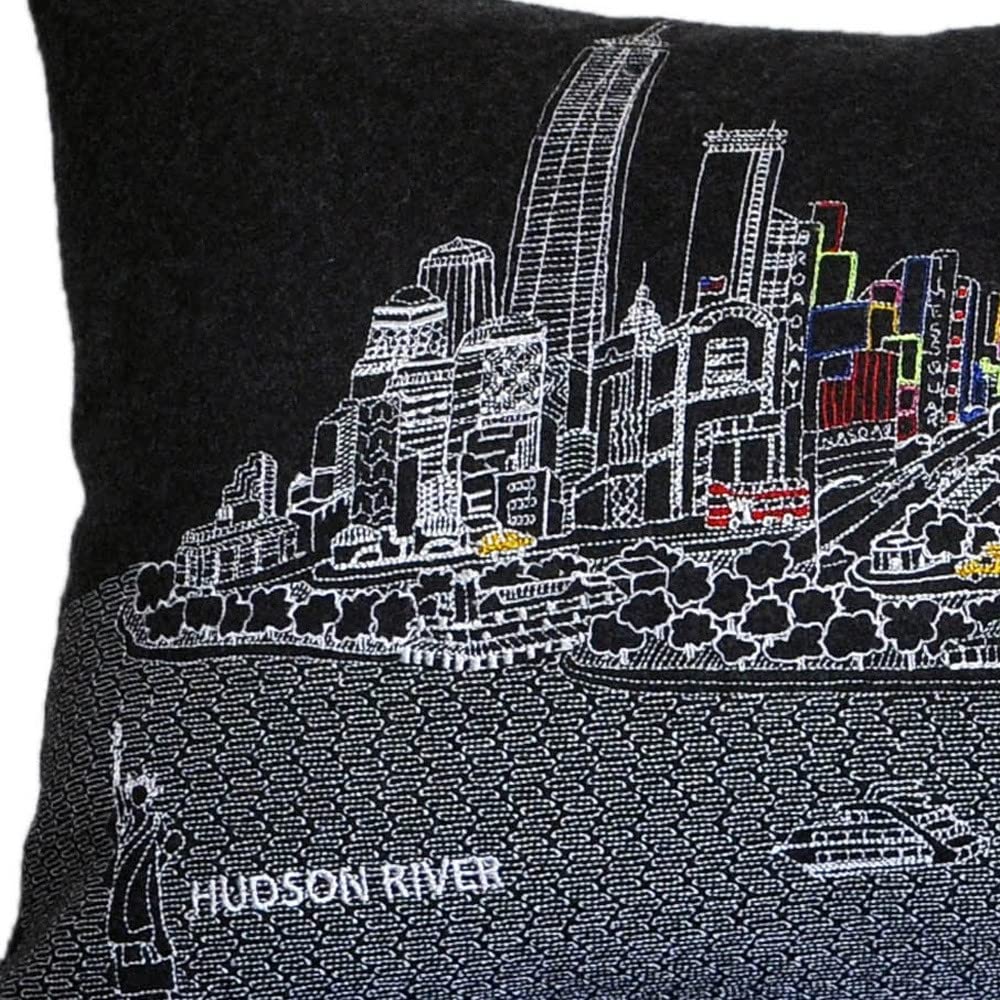 HomeRoots Grey 45' Black and White NYC Nighttime Skyline Lumbar Decorative Pillow
