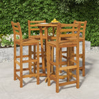 vidaXL Patio Dining Set 5 Piece, Outdoor Hightop Table and Chairs, Counter Height Desk, Pub Table Set for Porch Backyard, Farmhouse, Solid Acacia Wood Brown