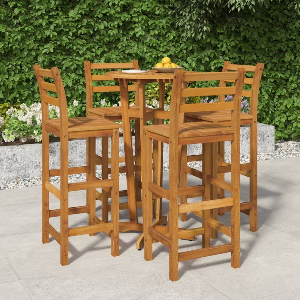vidaXL Patio Dining Set 5 Piece, Outdoor Hightop Table and Chairs, Counter Height Desk, Pub Table Set for Porch Backyard, Farmhouse, Solid Acacia Wood Brown