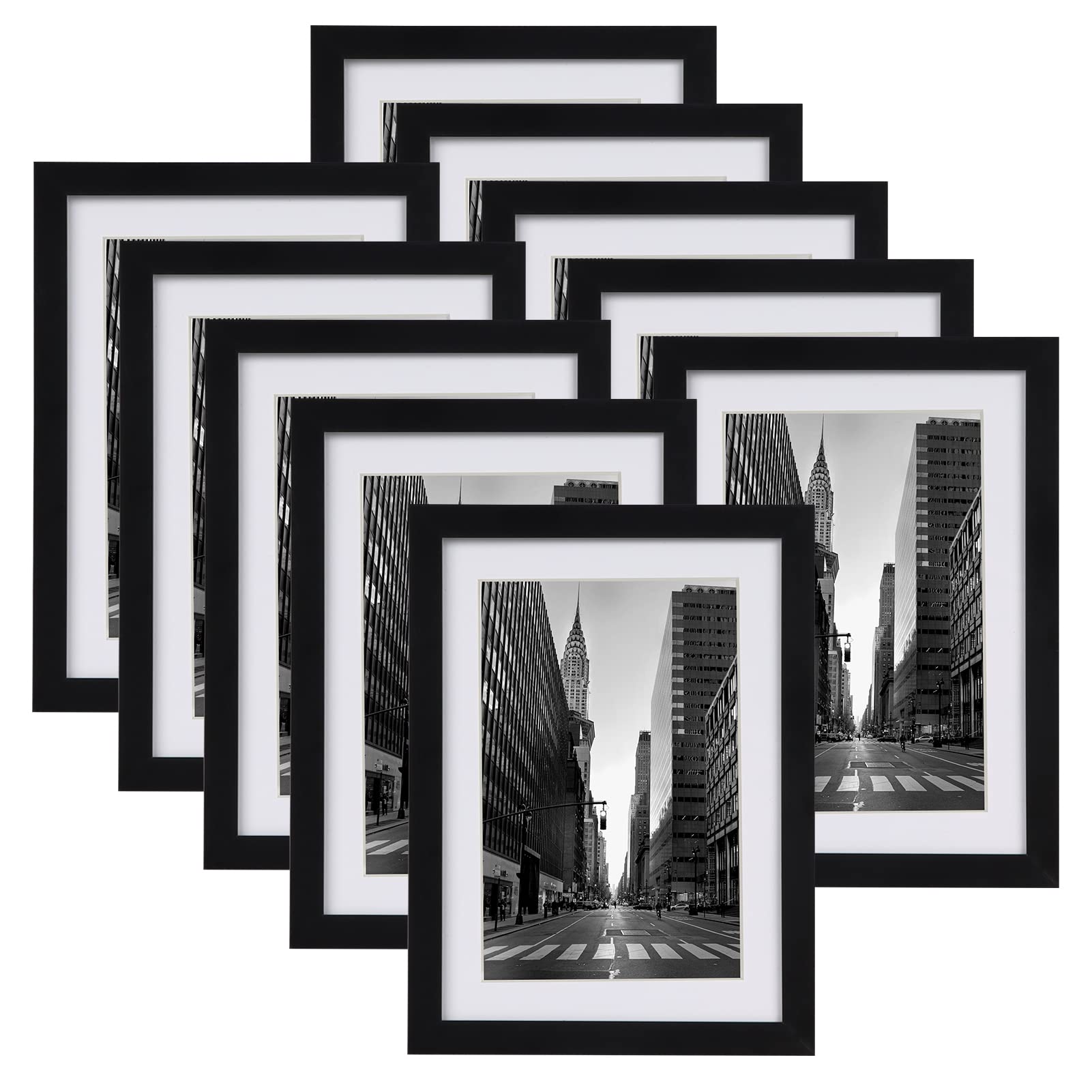 Giftgarden Black 5x7 Picture Frame Set of 10, Matted to 4x6 Picture with Mat or Multi 5x7 Photo without Mat, Wall Hanging or Tab