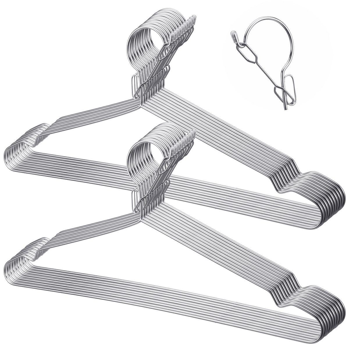 DOPENSPI 16.5 Lockable Wire Clothes Hangers, 20 Pack 4mm Windproof Stainless Steel RV Hangers Wire Heavy Duty Lock Hook Metal