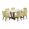 East West Furniture V726Si737-7 7 Piece Kitchen Table Set Consist Of A Rectangle Dining Table With V-Legs And 6 Limelight Linen Fabric Parsons Dining Chairs, 36X60 Inch, Multi-Color