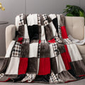 Tache Holiday Red Farmhouse Super Soft Plaid Patchwork Plush Lightweight Decorative Couch Travel, Lap, Bed Throw Blanket 90X90,