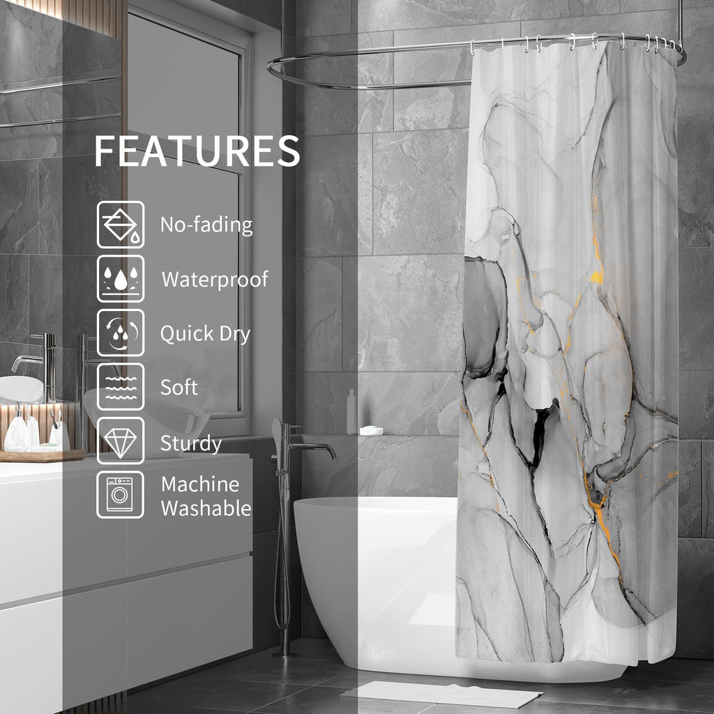 Gibelle Small Stall Shower Curtain 36 X 72, Narrow Half Abstract Grey Marble Shower Curtain, Modern Ink Art Waterproof Fabric Sh