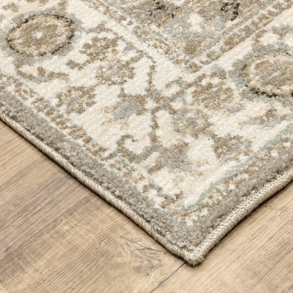 HomeRoots 510106 9 x 12 ft. Gray Ivory Tan Brown & Gold Oriental Power Loom Stain Resistant Rectangle Area Rug
