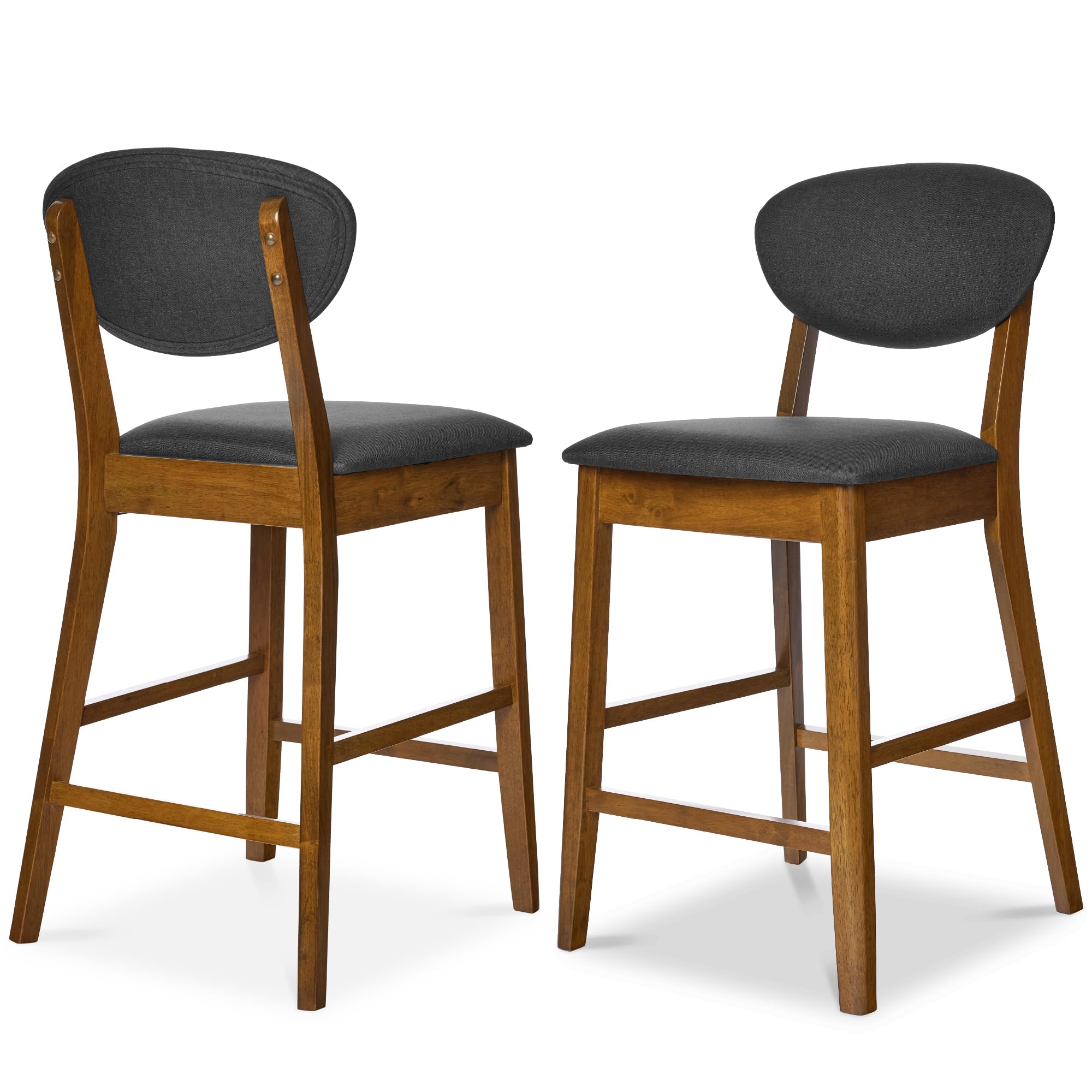 Best Choice Products Bar Stool Set of 2, Mid-Century Modern Upholstered Wood, Armless Counter Height w/Seat Cushion, Backrest - 