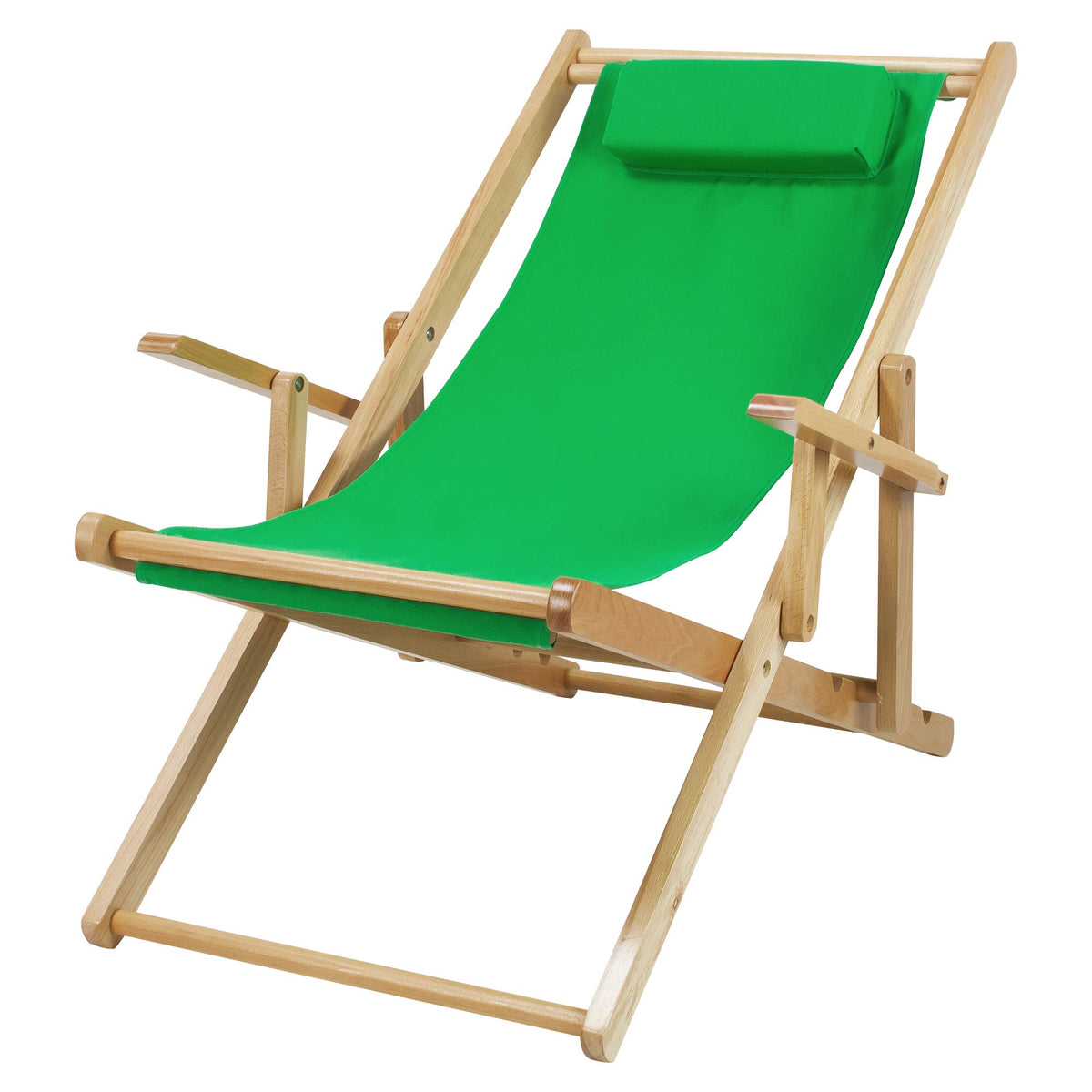 Casual Home Adjustable Sling Canvas Solid Wood Reclining Chair, Natural Frame/Green Canvs