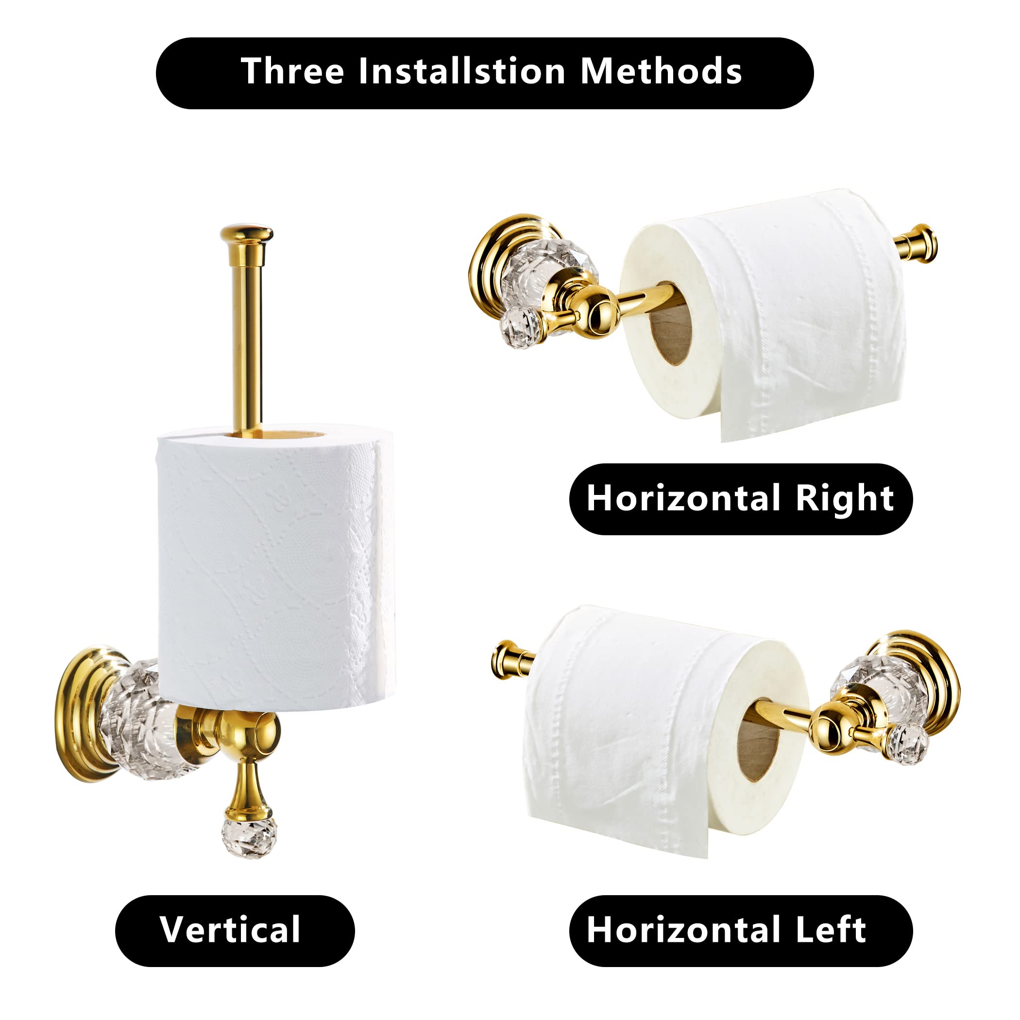 Bathsir Crystal Toilet Paper Holder, Gold Toilet Roll Holder Modern Bathroom Accessories Zinc Alloy Tissue Hanger Wall Mounted
