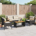 vidaXL 4 Piece Black Rattan Patio Sofa Set with Acacia Wood Table and Cushions - Weather-Resistant Outdoor Furniture for Garden, Terrace, Backyard, Patio