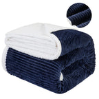 Lbro2M Striped Sherpa Fleece Bed Blanket King Size, Super Soft Fuzzy Plush Warm Cozy Fluffy Microfiber Couch Throw Velvet Double Reversible Luxurious Blankets (90X104),Navy Blue