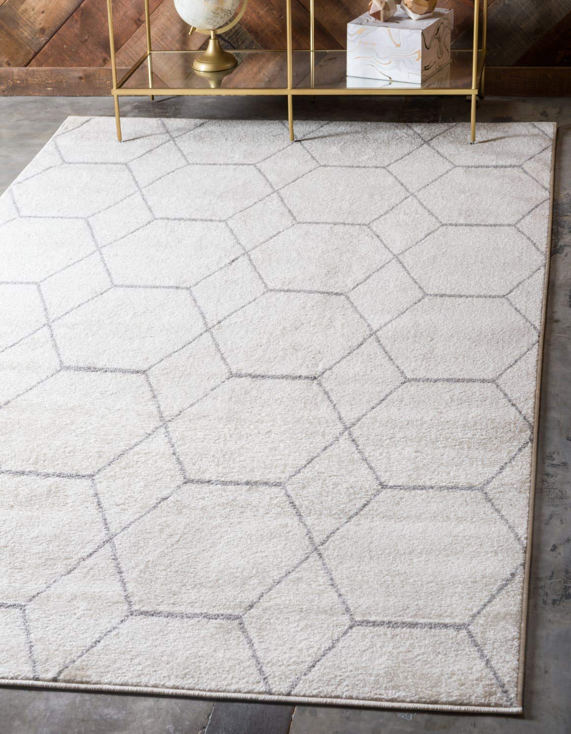 Unique Loom Trellis Frieze Collection Area Rug - Geometric (9 x 12 2, Ivory/ Gray)