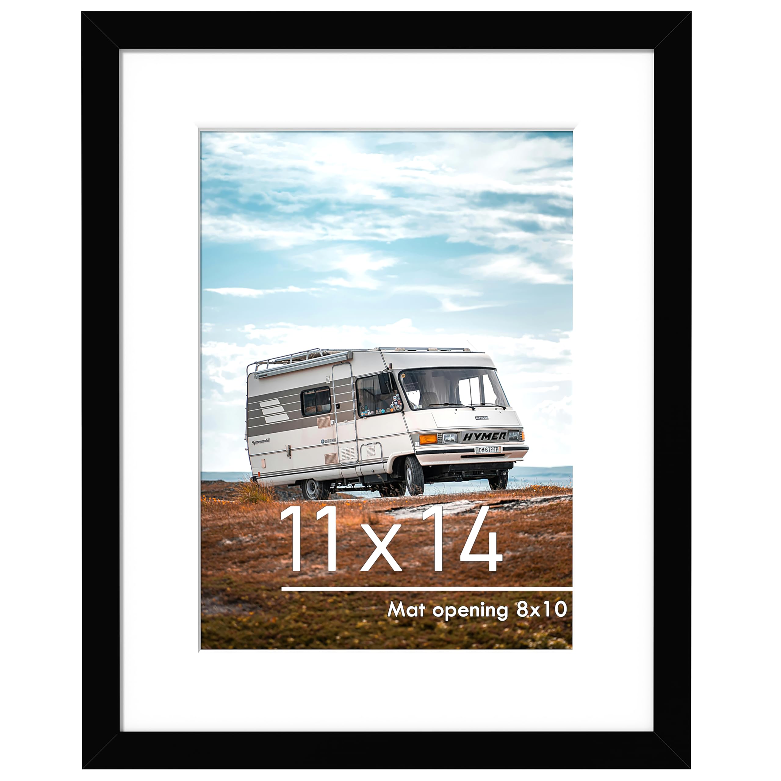 PEALSN 11x14 Picture Frame, Display Pictures 8 x 10 with Mat or 11 x 14 Without Mat for Wall Mounting Display, Photo Frames, Bla