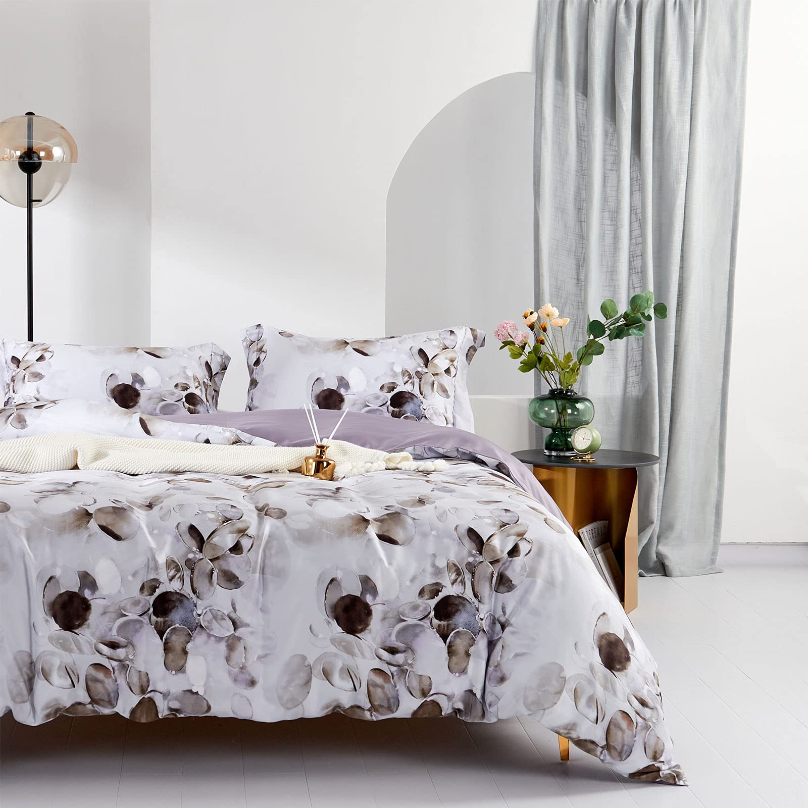 MILDLY 100% Long-Staple Cotton Duvet Cover Set Cobblestone Watercolor Pattern Printed Comforter Cover 3pcs, Ultra Soft & Breatha