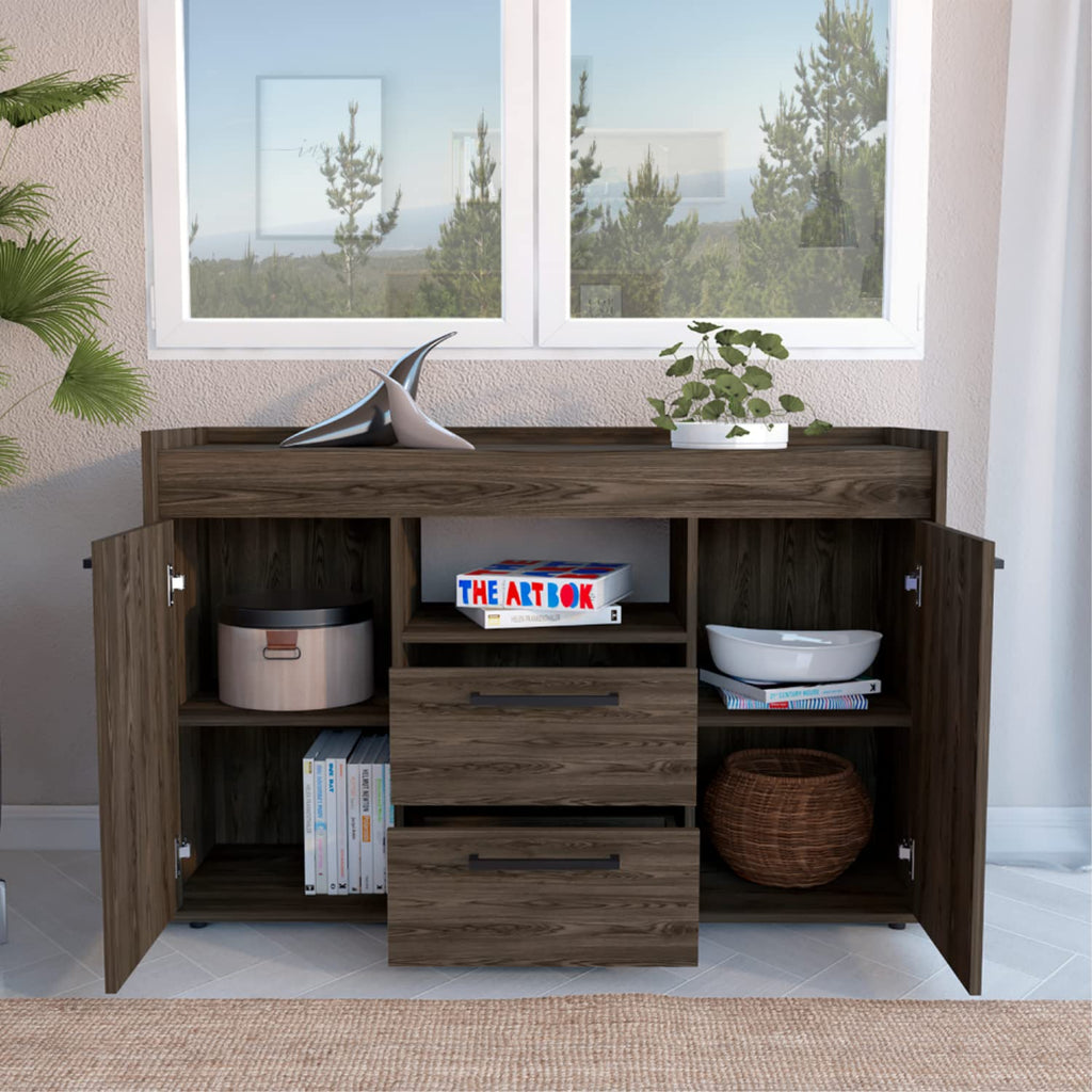 Hart Sideboard Double Door Cabinet, 1 Open Shelf, Dark Walnut