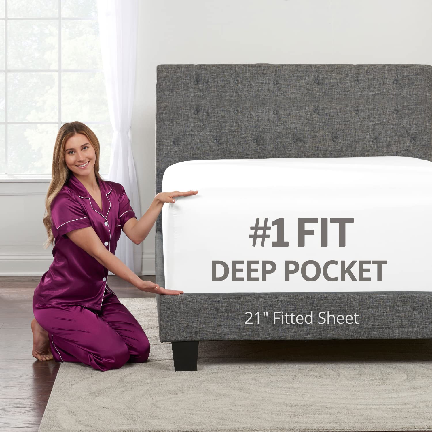 Deep Pocket Fitted Sheet - 17    - 21    Inch + Extra Deep Pocket Fitted Sheet Only - 1 Bed Sheet With Deep Pockets For Pillow T