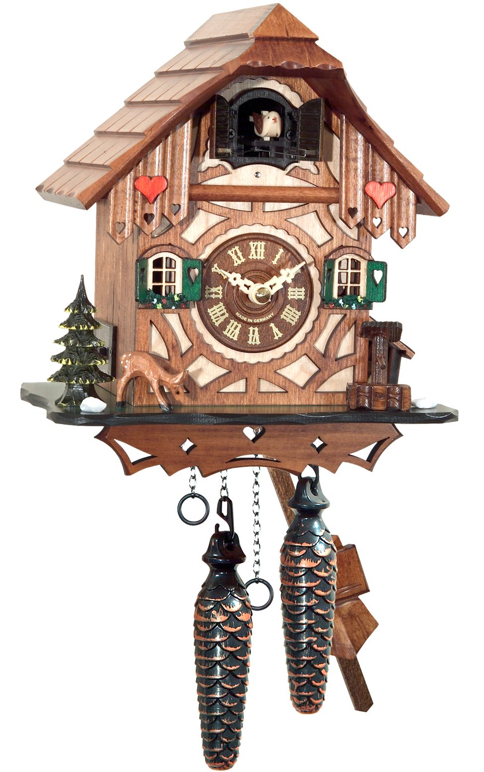 Alexander Taron Importer 413Qm Engstler Battery-Operated Cuckoo Clock-Full Size-9&quot; H X 8.25&quot; W X 6.25&quot; D, Brown