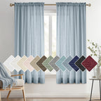 Melodieux Dusty Blue Semi Sheer Curtains 54 Inch Length for Bedroom Living Room, Faux Linen Window Privacy Sheer Drapes Rod Pock