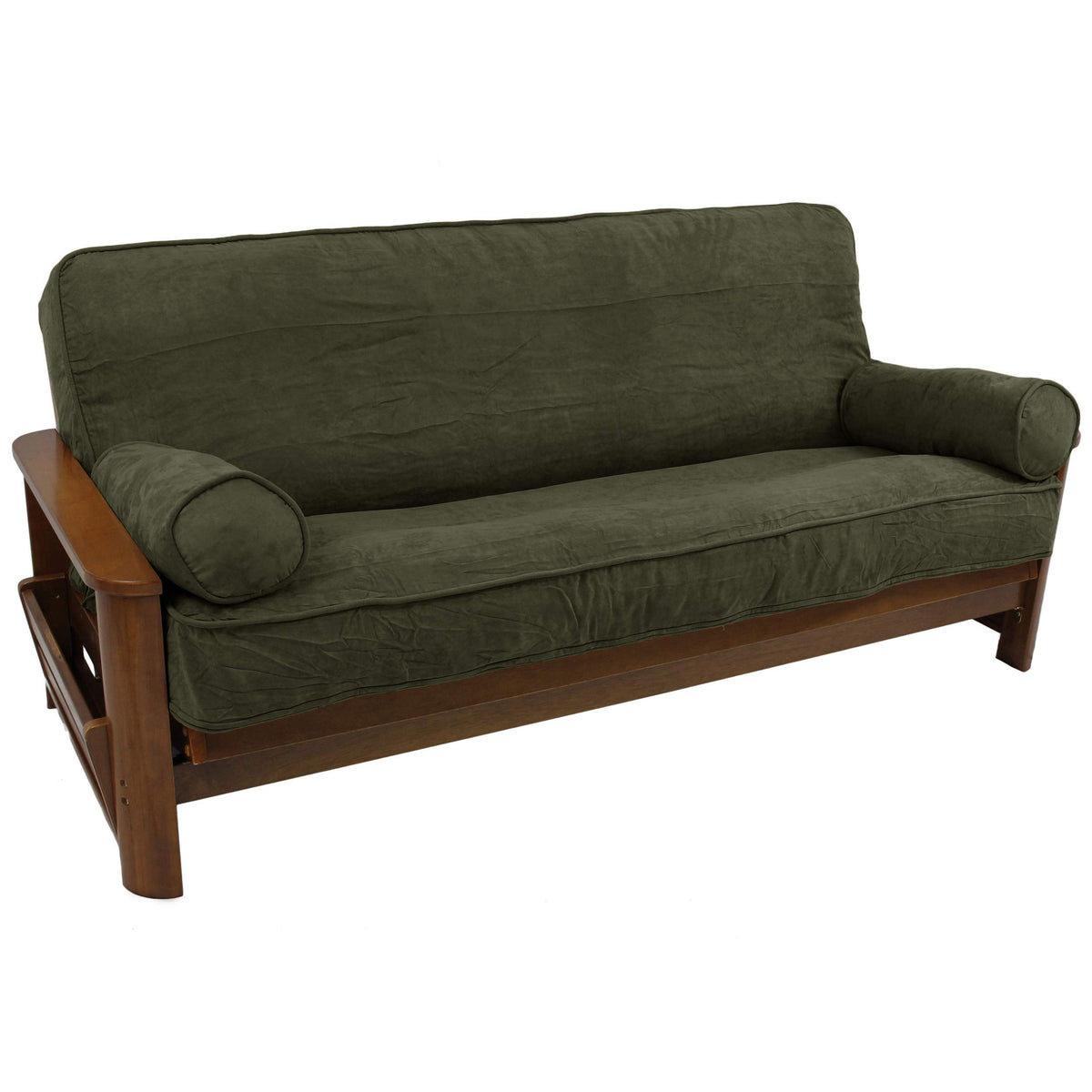 Blazing Needles Solid Microsuede Double Corded 8 Inch  To 9 Inch  Futon Cover Set With 2 Bolster Pillows (Set Of 3), Full, Hunter Green