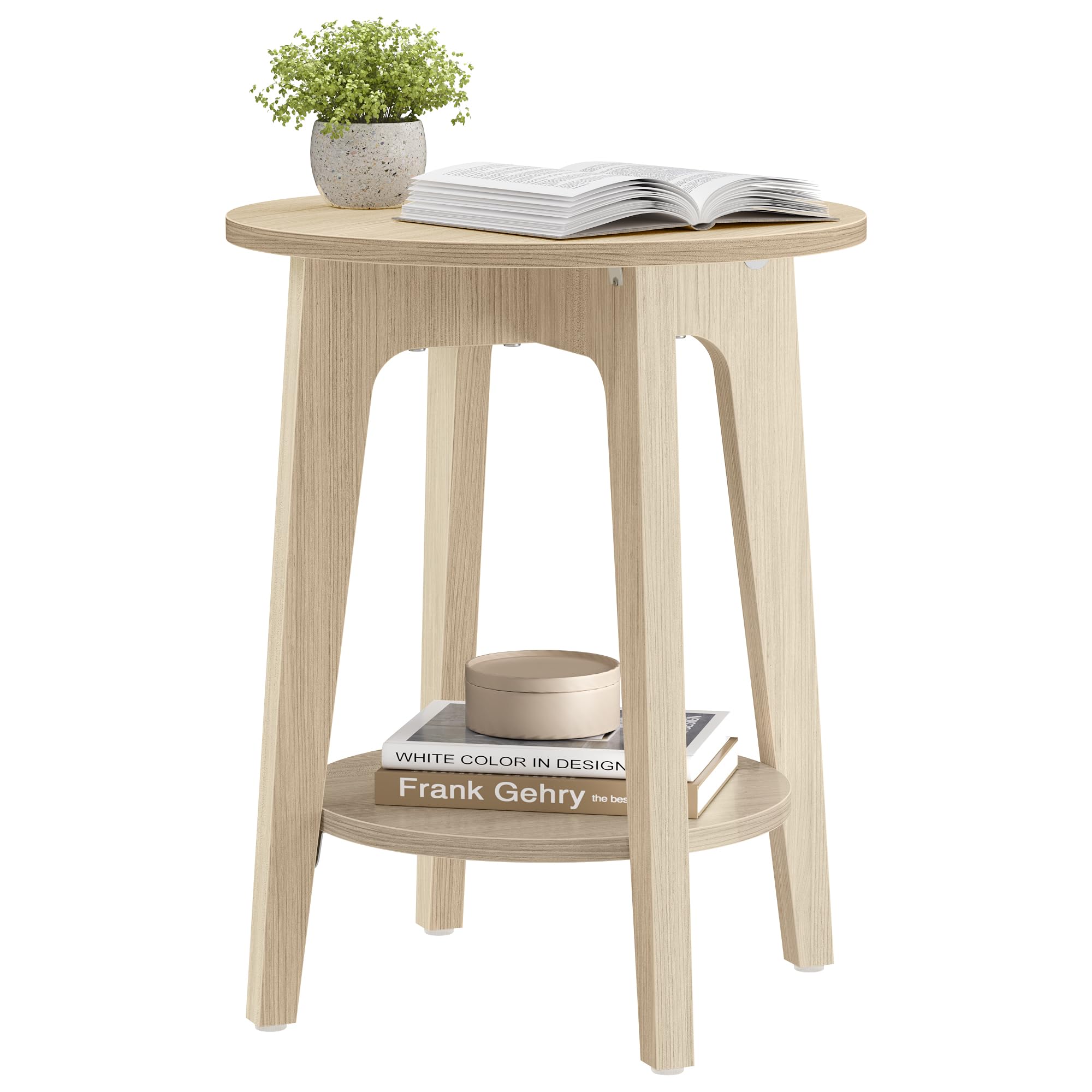 VASAGLE Side Table, Small Round End Table with Lower Shelf, Nightstand for Small Spaces, Living Room, Bedroom, Natural Beige ULE