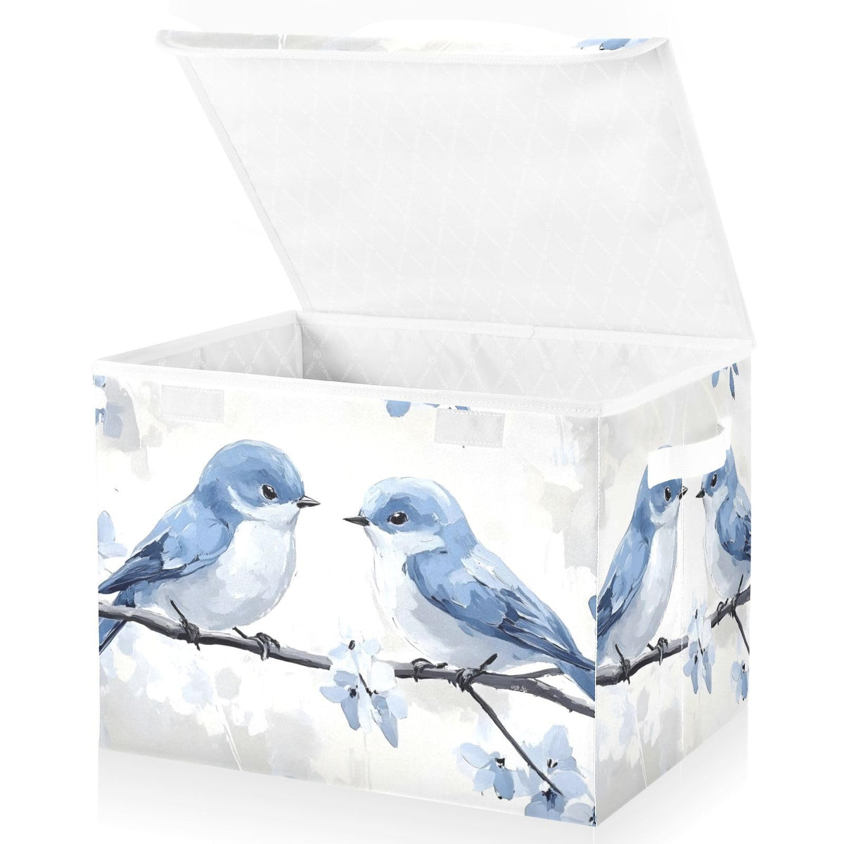 YMXFXP Collapsible Storage Bins Bird Blue Tree with Lids & Handles Foldable Storage Boxes Basket with FlipTop Lid for Home Offi