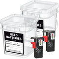 QHAND 2 Pcs Battery Recycling Container with Battery Testers for Household Batteries, Used Battery Disposal Container with lid f
