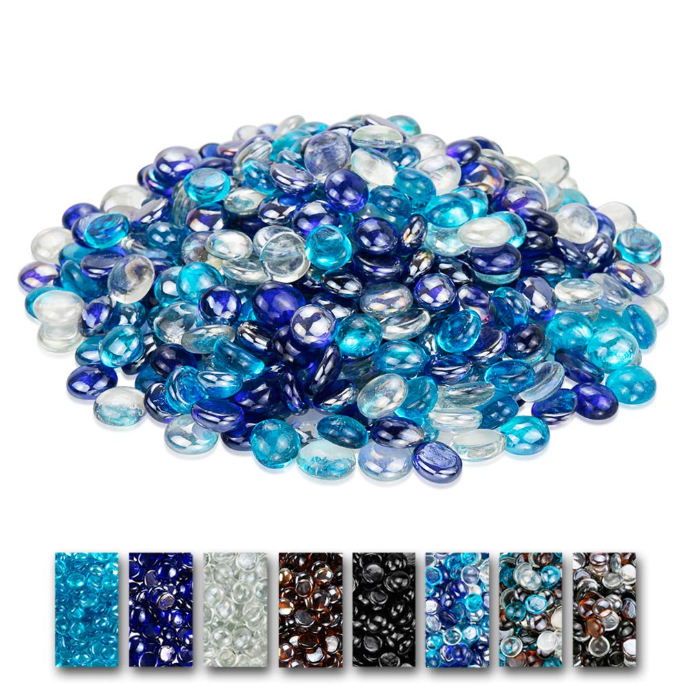 Grisun 10 Pounds Fire Glass Beads For Fire Pit - 1/2 Inch Bahama Blend Reflective Round Glass, Decorative For Natural Or Propane