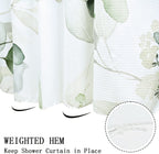 Gcirec Eucalyptus Leaf Waffle Shower Curtains, Weighted Bottom Sage Green Spring Watercolor Botanical Plants Textured Fabric Bat