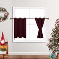 Jiuzhen Short Curtains Kitchen Half Window Blackout Curtains With Tiebacks For Baseroom Shadows, Grommet Curtains For Living Room, Set Of 2 Window Curtain Panels, 42 X 36 Inch Length,Burgundy