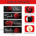 4 Pieces Red Rose Bathroom Wall Decors Flower Restroom Red Decor Relax Soak Unwind Breathe Red Wall Art Farmhouse Red Bathroom D