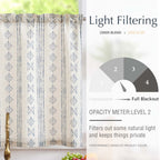 Jinchan Boho Kitchen Curtain Linen Tier Curtain Bohemian Cafe Curtain 24 Inch Geometric Striped Small Window Curtain Light Filtering Farmhouse Country Rustic For Bathroom Rv 1 Panel Blue On Beige