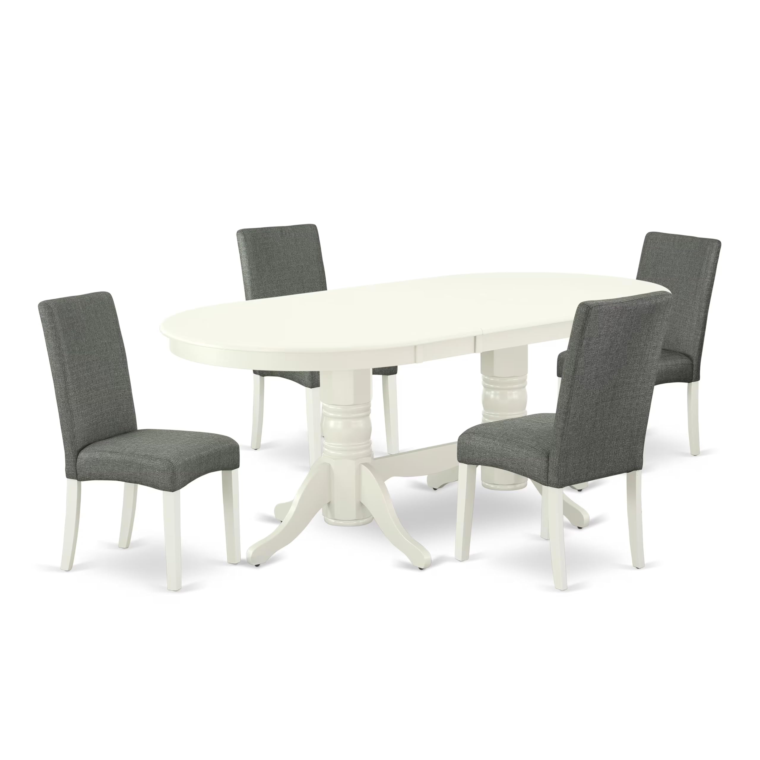 East West Furniture Vadr5-Lwh-07 5 Piece Dinette Set Includes An Oval Dining Room Table With Butterfly Leaf And 4 Gray Linen Fabric Upholstered Parson Chairs, 40X76 Inch, Linen White