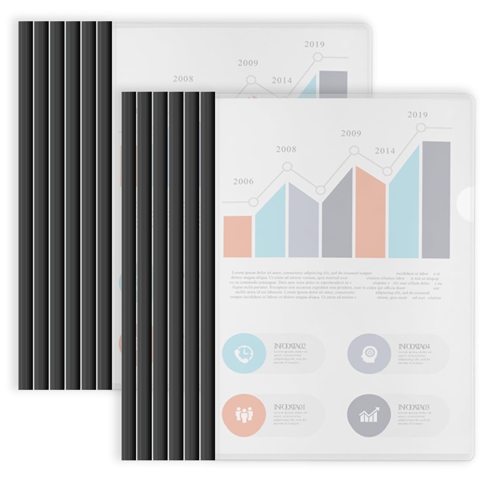 Binditek 12 Pack Clear Report Covers With Sliding Bars, 5Mm Sliding Bar File Folder, 25 Sheet Capacity, Black Binding Bars, Lett