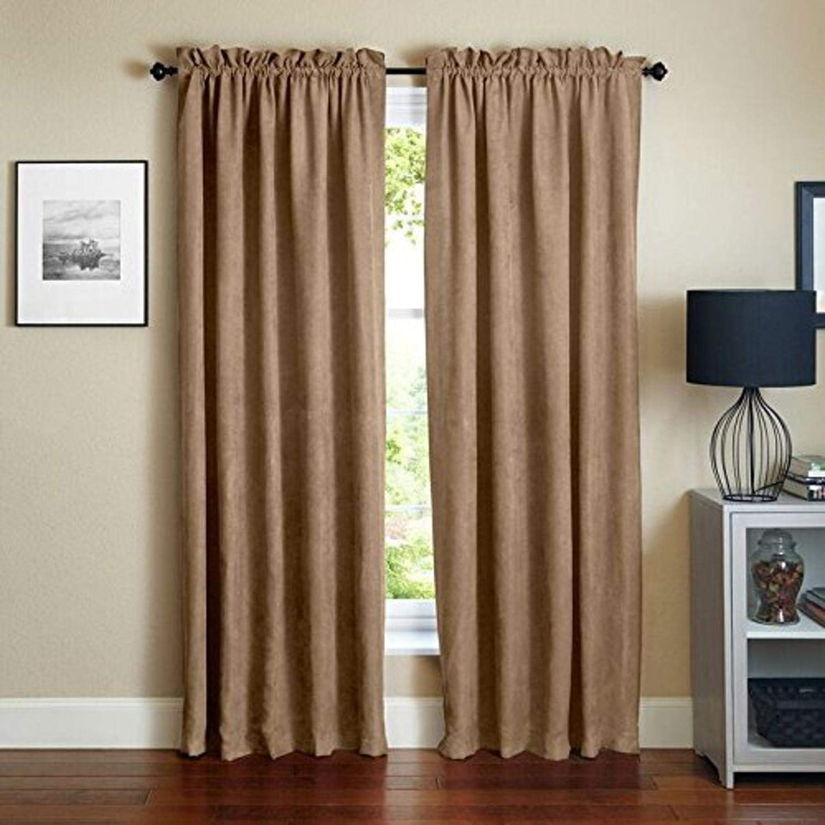 Blazing Needles Reversible Rod Pocket Room-Darkening Microsuede Curtain Panels, 84&quot; by 52&quot;, Java 2 Count