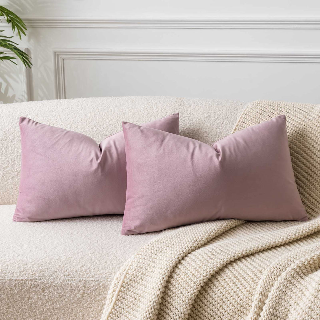 Juspurbet Pink Purple Lumbar Velvet Throw Pillow Covers 12X20 Inch Set Of 2 For Living Room Couch Sofa Bedroom Decorative Rectan