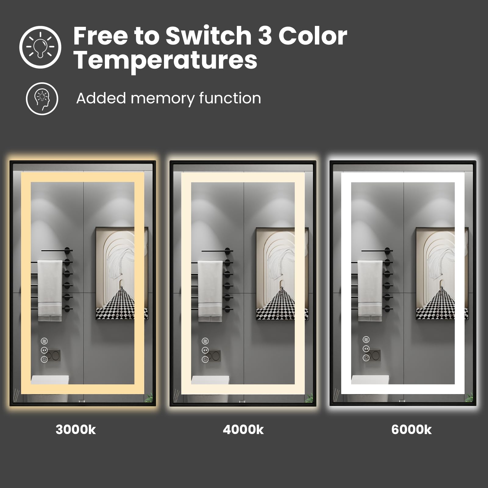 Amorho 48''X 32'' Black Led Mirror For Bathroom, Front Light And Backlit Framed Mirror, Stepless Dimmable, Anti-Fog, Shatter-Pro