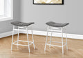 Monarch Specialties I 2387 Barstool, Counter Height, Set of 2, Kitchen, Grey Fabric, White Metal, Contemporary, Modern