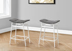 Monarch Specialties I 2387 Barstool, Counter Height, Set of 2, Kitchen, Grey Fabric, White Metal, Contemporary, Modern